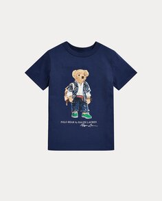 Синяя футболка для мальчика с мишкой-поло Polo Ralph Lauren, темно-синий