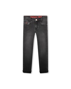 Пятикарманные джинсы для мальчика с манжетами по подолу Hugo, светло-серый