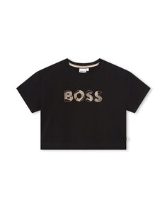 Футболка для девочки с короткими рукавами и логотипом спереди BOSS Kidswear, черный
