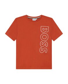 Футболка для мальчика с короткими рукавами и логотипом сбоку BOSS Kidswear, оранжевый
