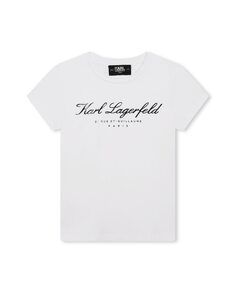 Футболка для девочки с короткими рукавами и металлизированным логотипом Karl Lagerfeld, белый