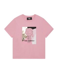 Футболка для девочки с короткими рукавами и иллюстрацией спереди Karl Lagerfeld, розовый