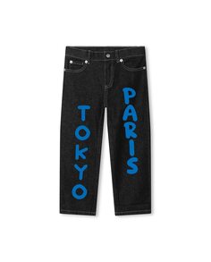Джинсы с надписью на штанинах и контрастной строчкой Kenzo, черный