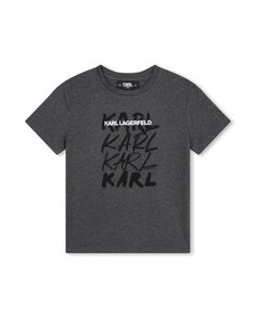 Хлопковая футболка для мальчика с логотипом спереди Karl Lagerfeld, темно-серый