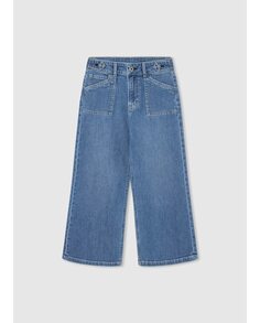 Широкие джинсы для девочек с эффектом потертости Pepe Jeans, синий