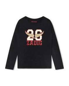 Черная хлопковая футболка для девочки Zadig &amp; Voltaire, черный