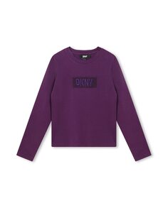 Футболка для девочки однотонного фиолетового цвета DKNY, фиолетовый