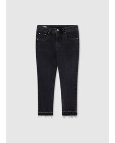 Джинсы для девочки с потертым краем черного цвета Pepe Jeans, черный