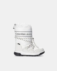 Сапоги-апрески для девочек с логотипом и эластичной кружевной застежкой Calvin Klein, белый