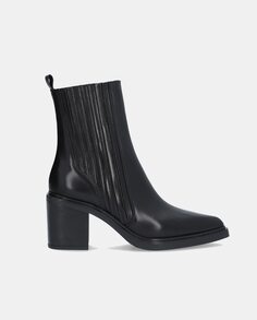 Женские кожаные ботинки челси с острым носком и блочным каблуком Alpe, черный