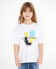 Белая футболка для девочки с короткими рукавами Calvin Klein, белый