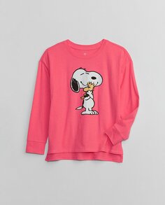 Детская футболка с длинными рукавами и принтом Снупи Gap, розовый