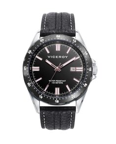 Мужские часы Magnum с двухцветным стальным корпусом и черным кожаным ремешком Viceroy, черный
