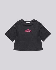 Детская футболка с короткими рукавами и логотипом Replay, темно-серый