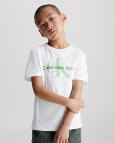 Белая футболка для мальчика с короткими рукавами Calvin Klein, белый