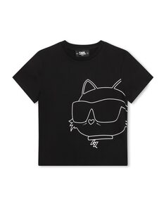 Хлопковая футболка для девочек с рисунком спереди Karl Lagerfeld, черный