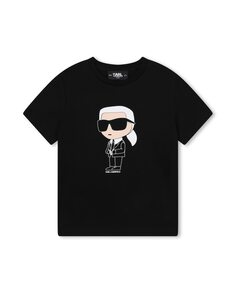 Хлопковая футболка для мальчика с рисунком спереди Karl Lagerfeld, черный