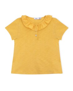 Желтая футболка из органического хлопка для девочек с воротником с рюшами KNOT, желтый