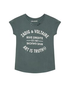 Зеленая хлопковая футболка для девочки Zadig &amp; Voltaire, темно-зеленый
