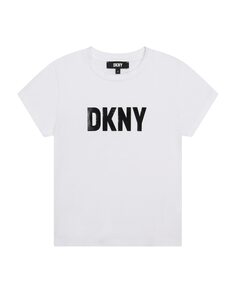 Футболка для девочки с короткими рукавами и логотипом спереди DKNY, белый