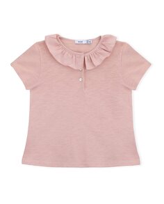 Розовая футболка из органического хлопка для девочек с воротником с рюшами KNOT, розовый