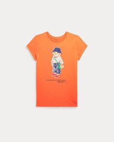 Оранжевая футболка для девочки с мишкой-поло Polo Ralph Lauren, оранжевый