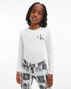 Белая футболка для мальчика с длинными рукавами Calvin Klein, белый