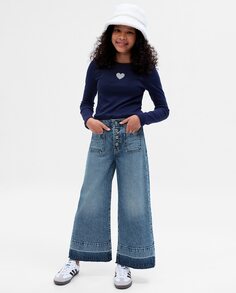 Однотонные джинсы для девочек с застежкой на пуговицы Gap, синий