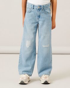 Широкие джинсы для девочек с регулируемой талией name it, синий