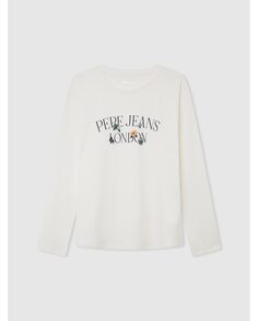 Футболка для девочек с длинными рукавами и цветочным логотипом Pepe Jeans, белый