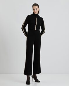 Женские широкие трикотажные брюки с декоративной строчкой Simorra, черный