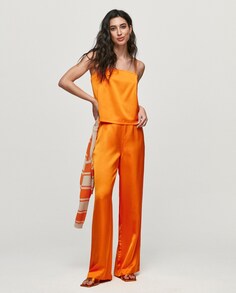 Длинные атласные женские брюки Object, оранжевый