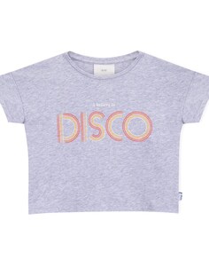 Серая футболка из органического хлопка для девочек с принтом в виде дисков KNOT, серый