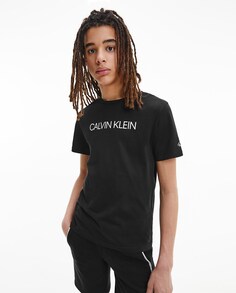 Черная футболка для мальчика с логотипом учреждения Calvin Klein, черный
