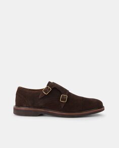 Мужские темно-коричневые замшевые туфли Bluchers с прямым мыском и двойной пряжкой Dustin, темно коричневый
