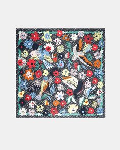 Антрацитовый шарф с птицами и цветами Bimba y Lola, темно-серый