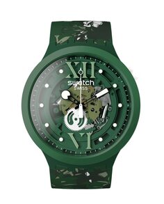 Зеленые часы Camoflower с зеленым силиконовым ремешком Swatch, зеленый