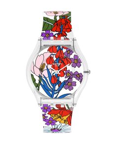 Часы Botanical Paradise с белым силиконовым ремешком Swatch, белый