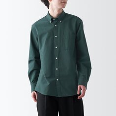 Стираная оксфордская рубашка на пуговицах с длинными рукавами MUJI, темно-зеленый