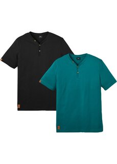 Хенли-рубашка с короткими рукавами (2 шт в упаковке) из натурального хлопка Bpc Bonprix Collection, черный