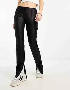 Брюки Weekday Dalia Faux Leather Slim, черный