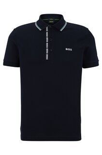 Рубашка-поло Hugo/Hugo Boss Cotton-pique Slim-fit With Logo Details, тёмно-синий