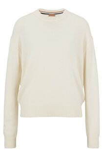 Джемпер Hugo Boss Relaxed-fit In Cashmere With Signature Stripe, кремовый