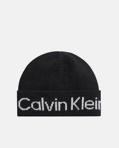 Черная вязаная шапка с логотипом Calvin Klein, черный