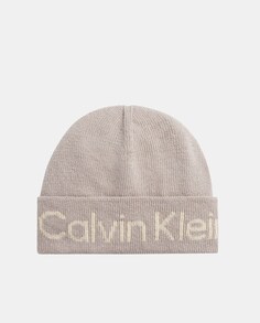 Серая вязаная шапка с логотипом Calvin Klein, серый