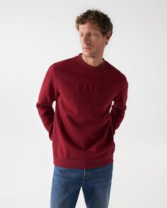 Бордовый мужской вязаный свитер с круглым вырезом Salsa Jeans, бордо