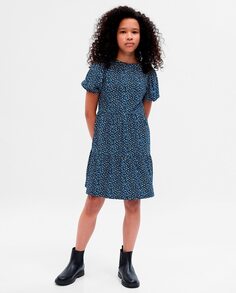 Короткое однотонное девичье платье Gap, синий