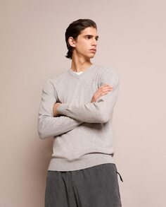 Мужской светло-серый свитер с v-образным вырезом Scalpers, светло-серый