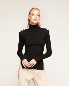 Женский свитер с высоким воротником в рубчик Motivi, черный