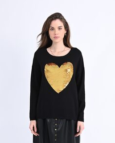 Женский свитер с длинным рукавом и пайетками в форме сердца Molly Bracken, черный